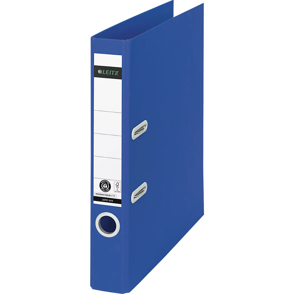 LEITZ® Recycle ordner, A4, rugbreedte 50 mm, 180° hefboommechanisme, rugetiket &amp; vingergat, 100% recyclebaar, blauw