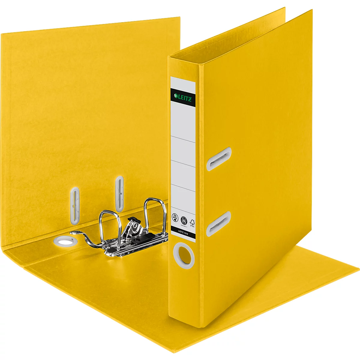 LEITZ® Recycle ordner, A4, rugbreedte 50 mm, 180° hefboommechanisme, rugetiket &amp; vingergat, 100% recyclebaar, geel