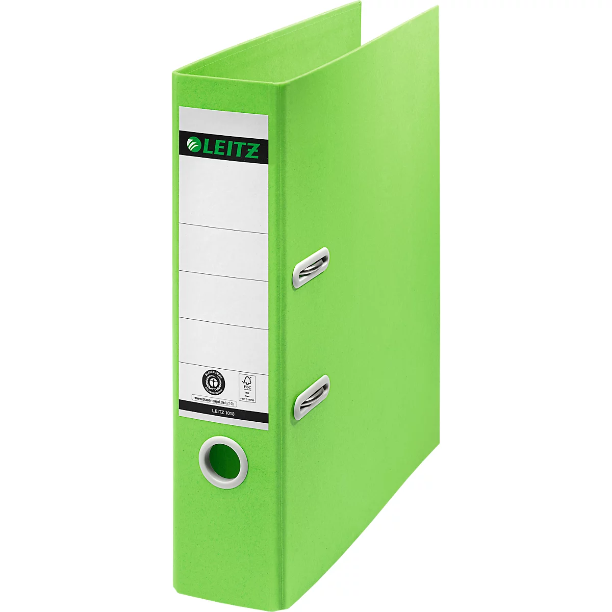LEITZ® Recycle ordner, A4, rugbreedte 50 mm, 180° hefboommechanisme, rugetiket &amp; vingergat, 100% recyclebaar, groen