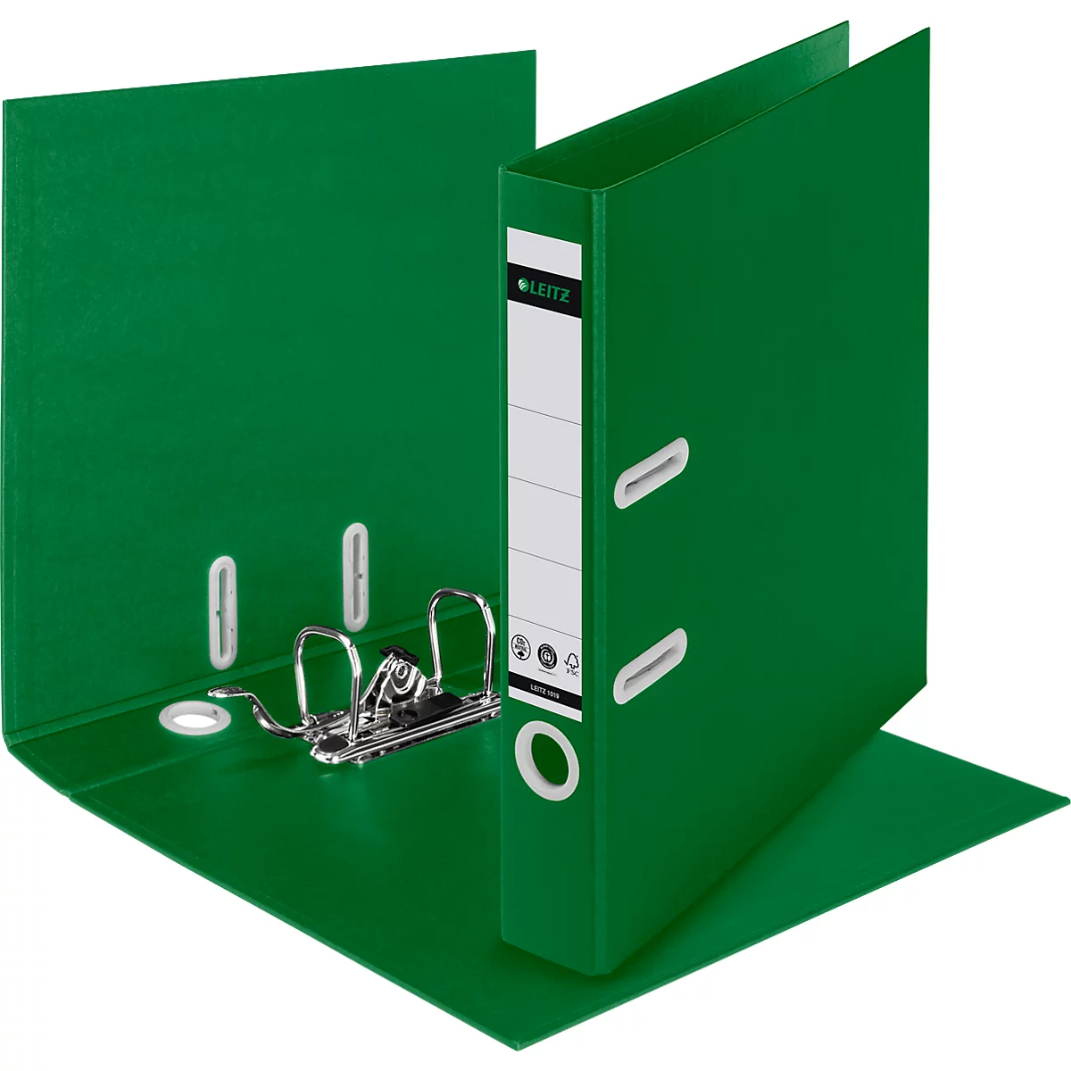 LEITZ® Recycle ordner, A4, rugbreedte 50 mm, 180° hefboommechanisme, rugetiket &amp; vingergat, 100% recyclebaar, groen