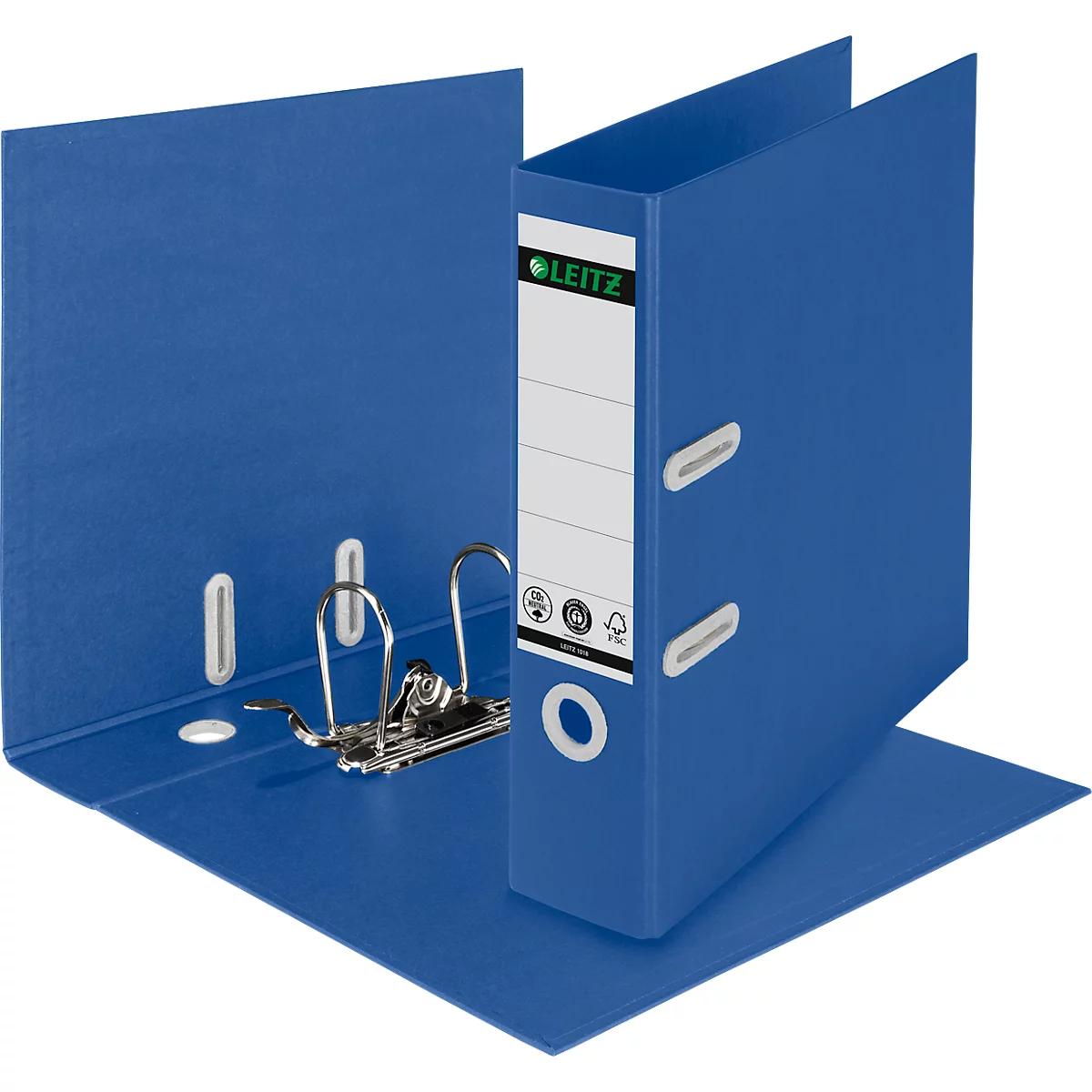LEITZ® Recycle ordner, DIN A4, rugbreedte 80 mm, 180° hefboommechanisme, rugetiket &amp; vingergat, 100% recyclebaar, blauw