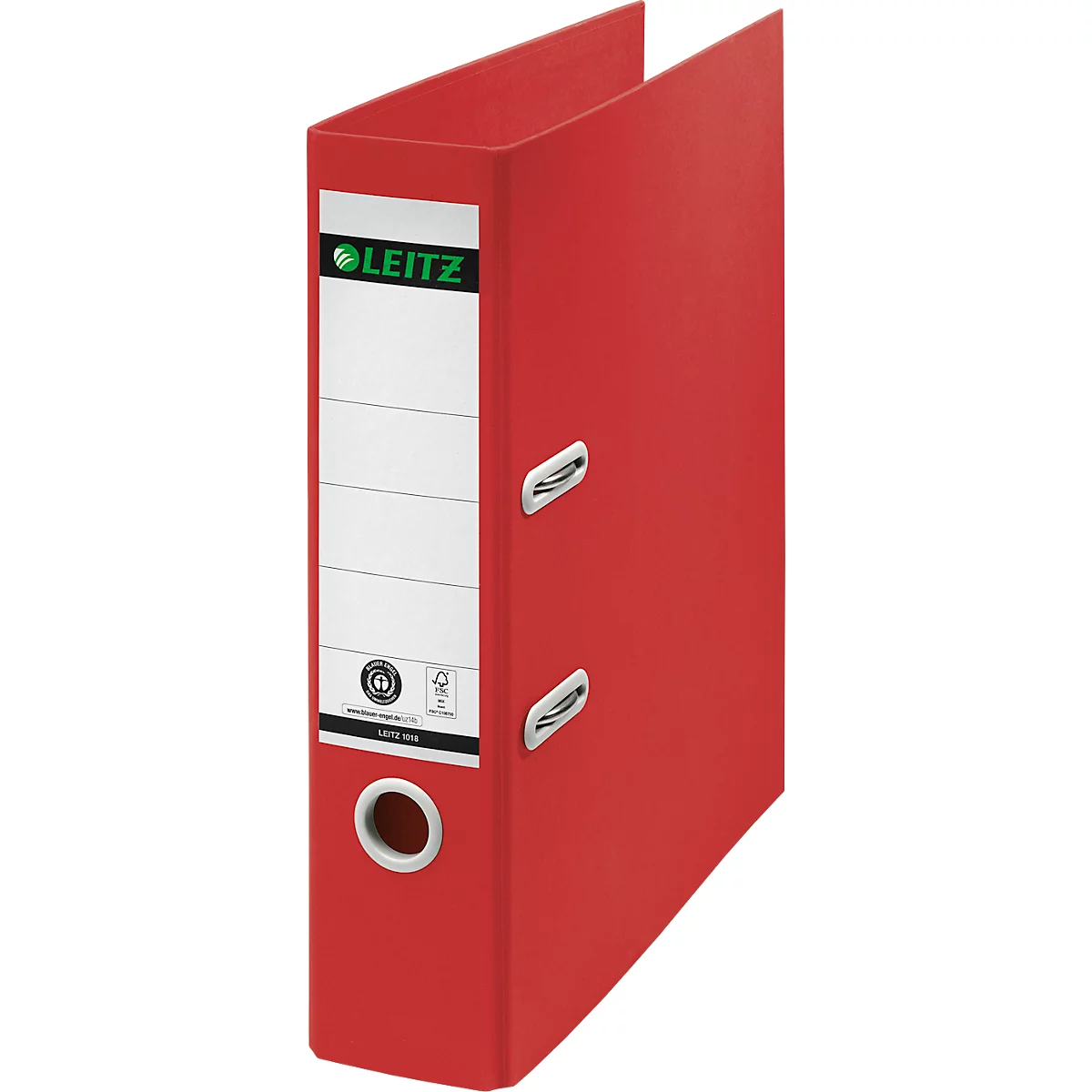 LEITZ® Recycle ordner, DIN A4, rugbreedte 80 mm, 180° hefboommechanisme, rugetiket &amp; vingergat, 100% recyclebaar, rood