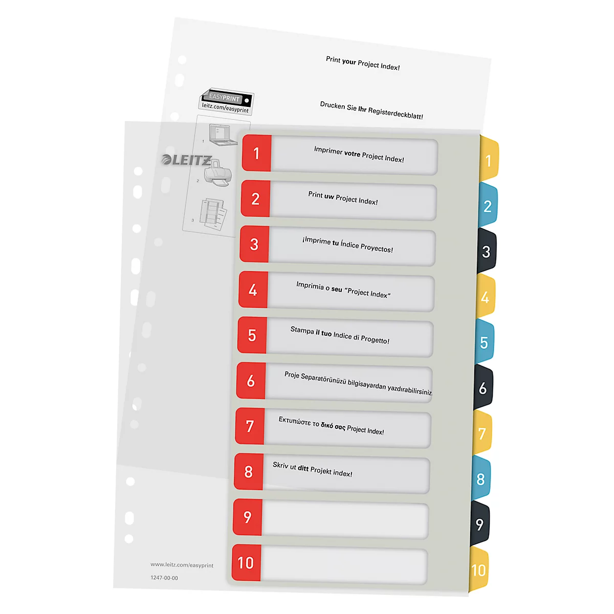 Leitz® Register Cosy, A4 Überbreite, beschreibbar, Universalllochung, austauschbares Deckblatt, Polypropylen, farbige Taben 1-10