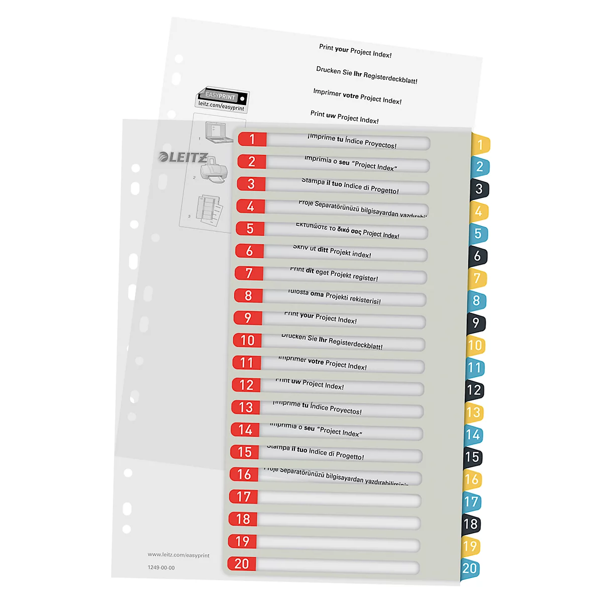 Leitz® Register Cosy, A4 Überbreite, beschreibbar, Universalllochung, austauschbares Deckblatt, Polypropylen, farbige Taben 1-20