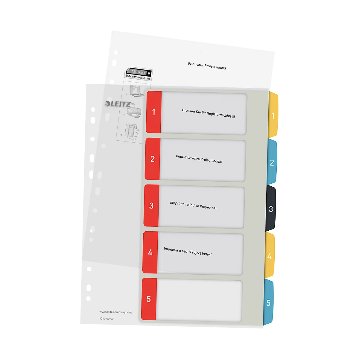 Leitz® Register Cosy, A4 Überbreite, beschreibbar, Universalllochung, austauschbares Deckblatt, Polypropylen, farbige Taben 1-5