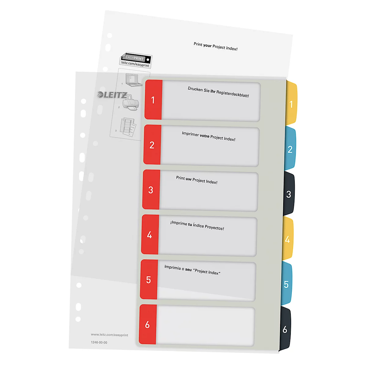 Leitz® Register Cosy, A4 Überbreite, beschreibbar, Universalllochung, austauschbares Deckblatt, Polypropylen, farbige Taben 1-6