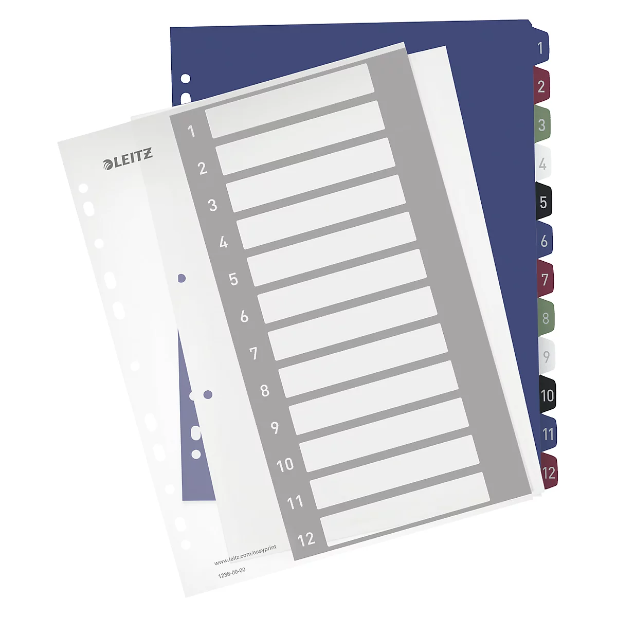 LEITZ Register Style, Zahlenregister, extrabreit, einzeln, Zahlen 1-12
