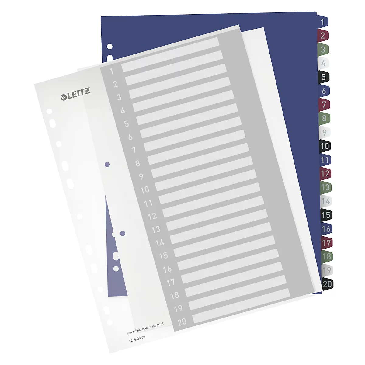 LEITZ Register Style, Zahlenregister, extrabreit, einzeln, Zahlen 1-20