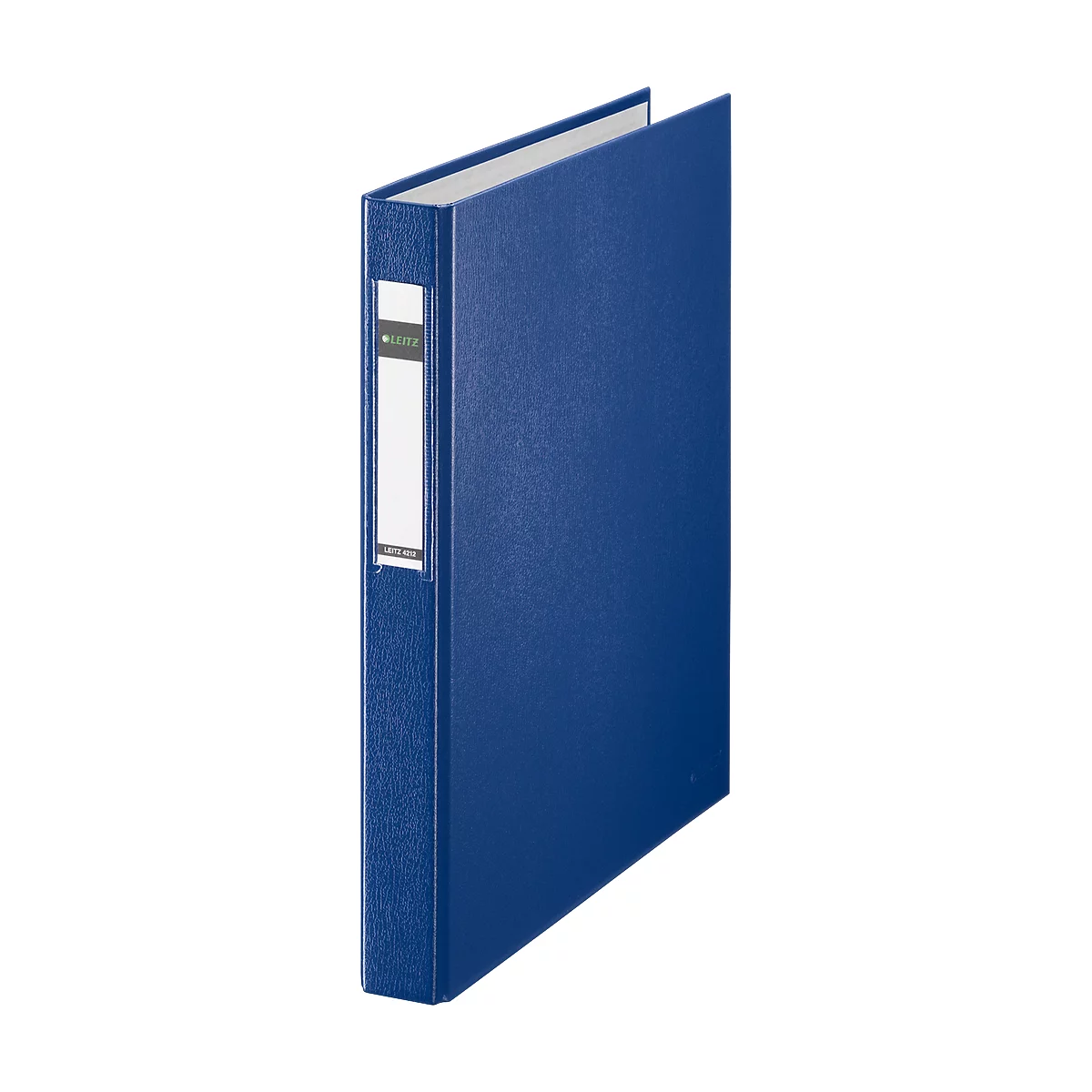 Blue file folder with white label, slightly open.