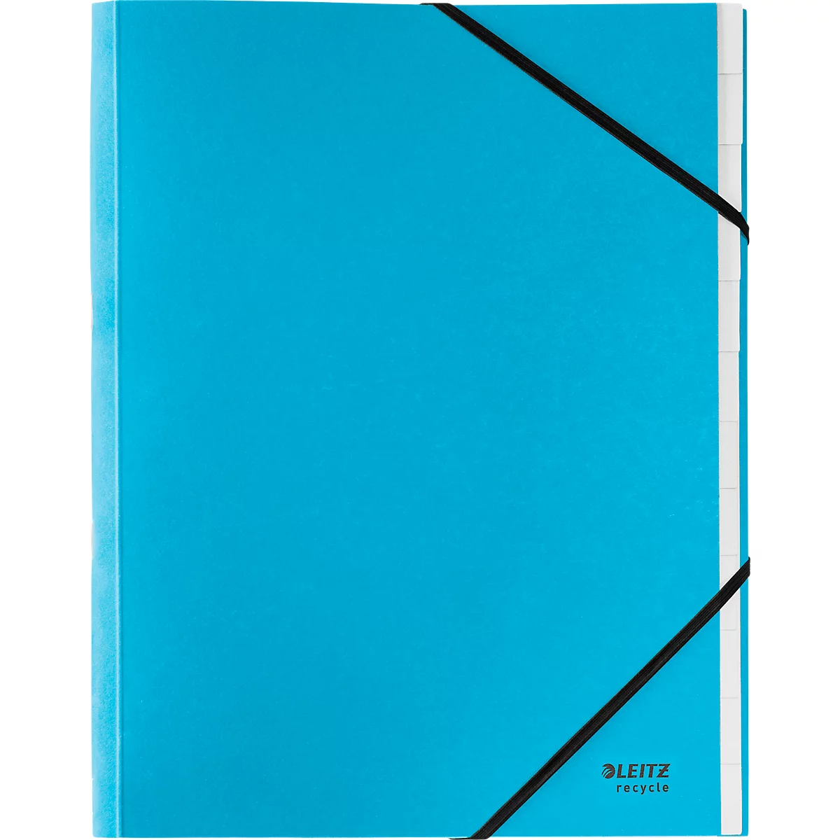 Leitz® Sammelmappe Recycle, A4, 12 Fächer mit Blanko-Taben, Inhaltsverzeichnis, Gummibandverschluss, 100 % recycelbar, Karton, blau