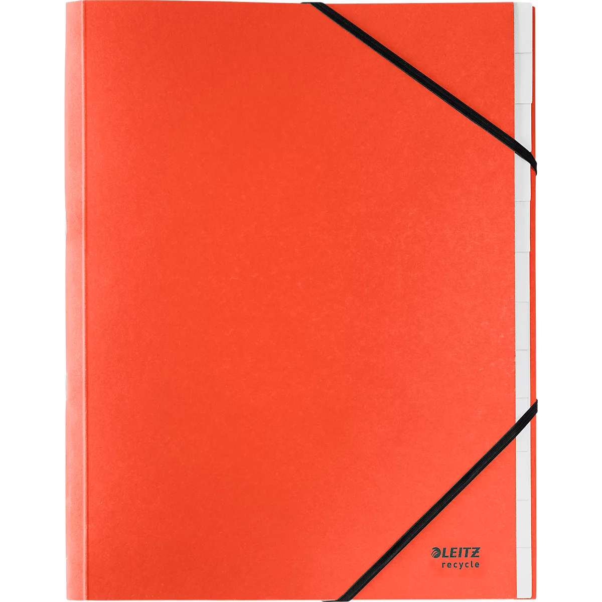 Leitz® Sammelmappe Recycle, A4, 12 Fächer mit Blanko-Taben, Inhaltsverzeichnis, Gummibandverschluss, 100 % recycelbar, Karton, rot