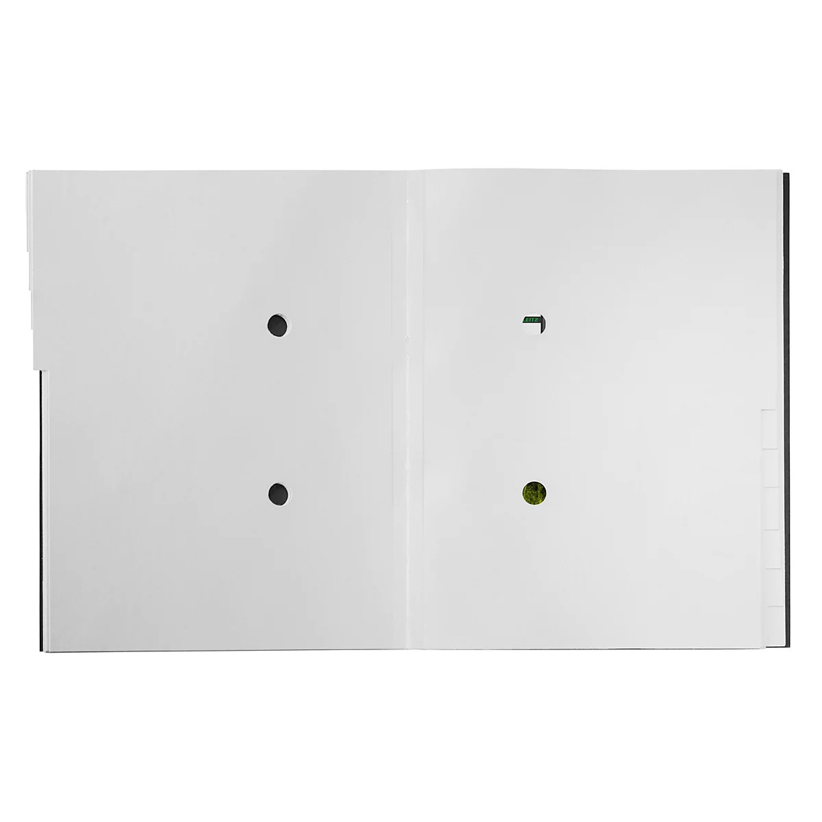 Buch mit schwarzen und grünen Löchern.