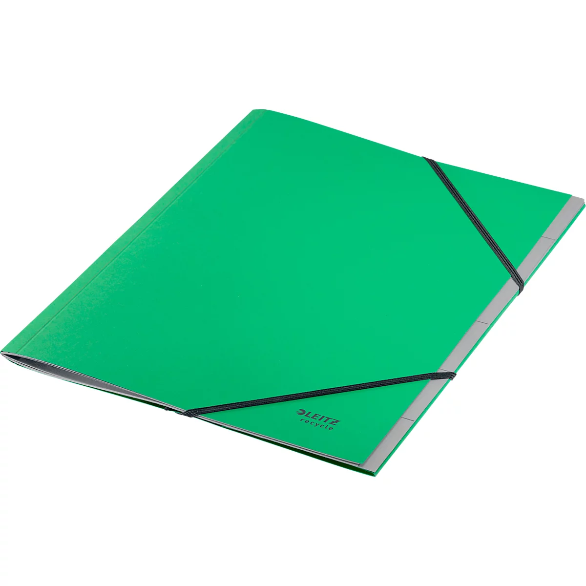 Leitz® Sammelmappe Recycle, A4, 6 Fächer mit Blanko-Taben, Inhaltsverzeichnis, Gummibandverschluss, 100 % recycelbar, Karton, grün