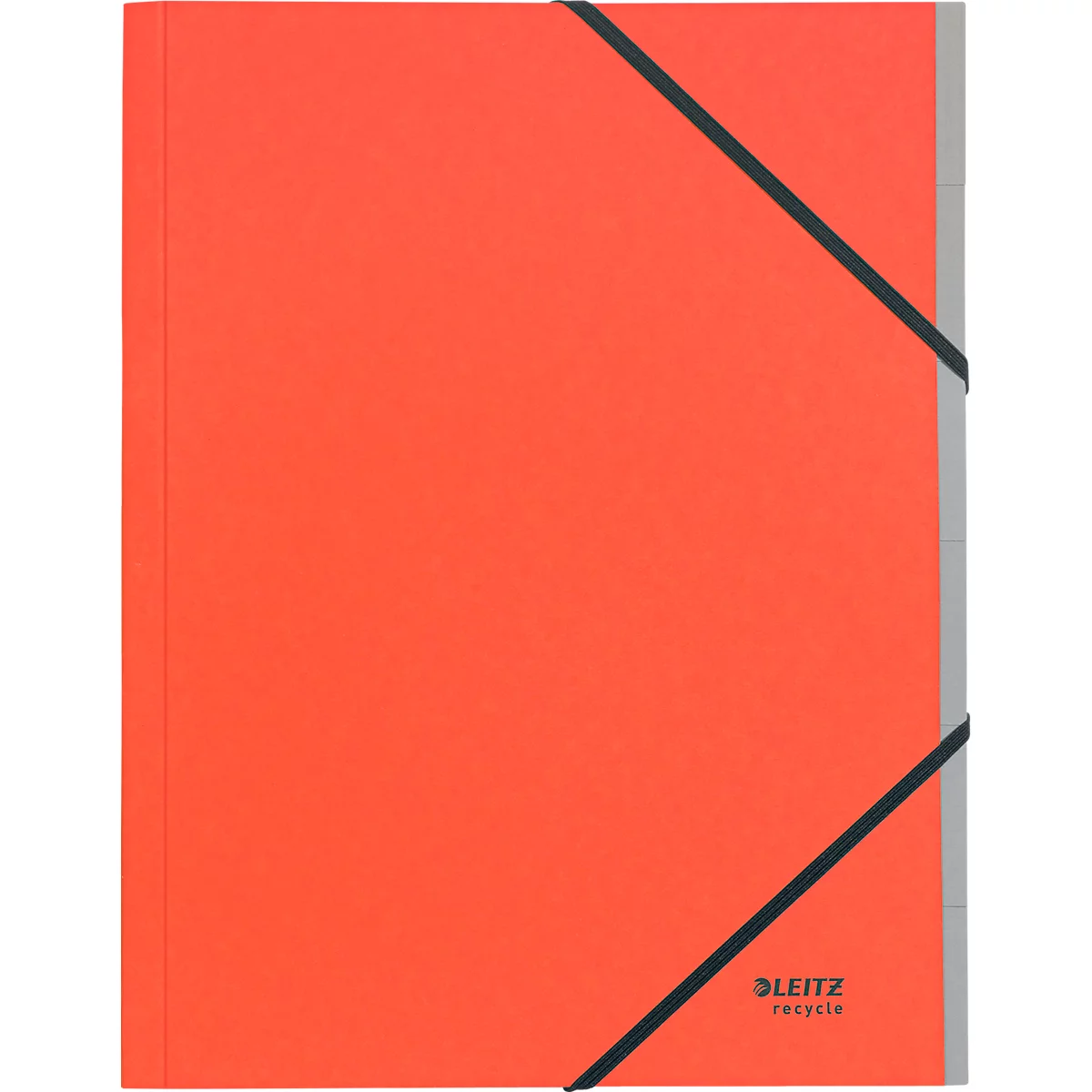 Leitz® Sammelmappe Recycle, A4, 6 Fächer mit Blanko-Taben, Inhaltsverzeichnis, Gummibandverschluss, 100 % recycelbar, Karton, rot