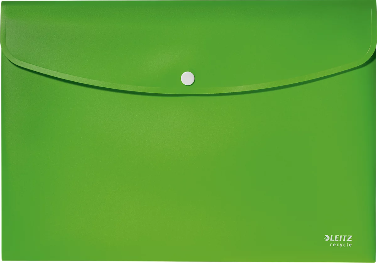 Leitz® Sammelmappe Recycle, Format A4, Druckknopfverschluss, blickdicht, CO2-neutral, 100 % recycelbar, Blauer Engel, Recyclingkunststoff, grün