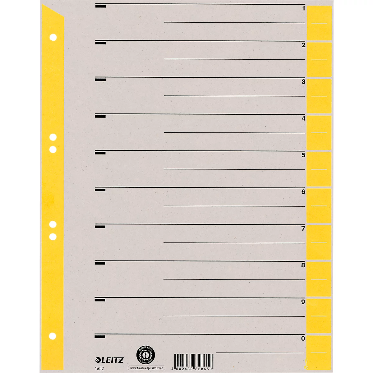 LEITZ® scheidingsbladen A4 1652, gebruik naar eigen inzicht, 100 stuks, geel