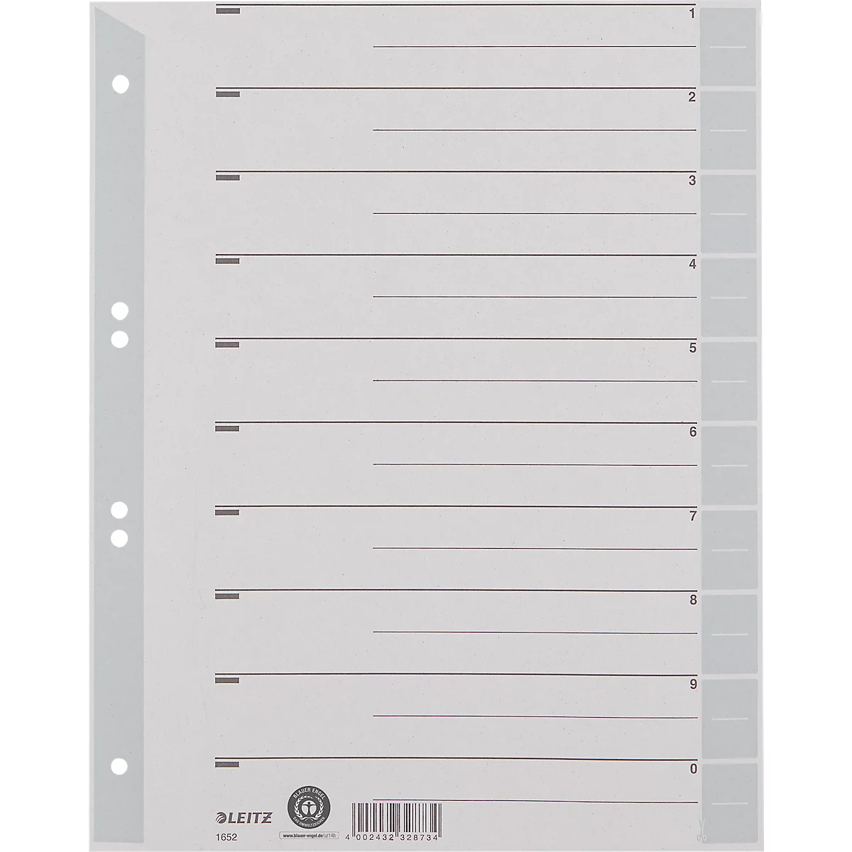 LEITZ® scheidingsbladen A4 1652, gebruik naar eigen inzicht, 100 stuks, grijs