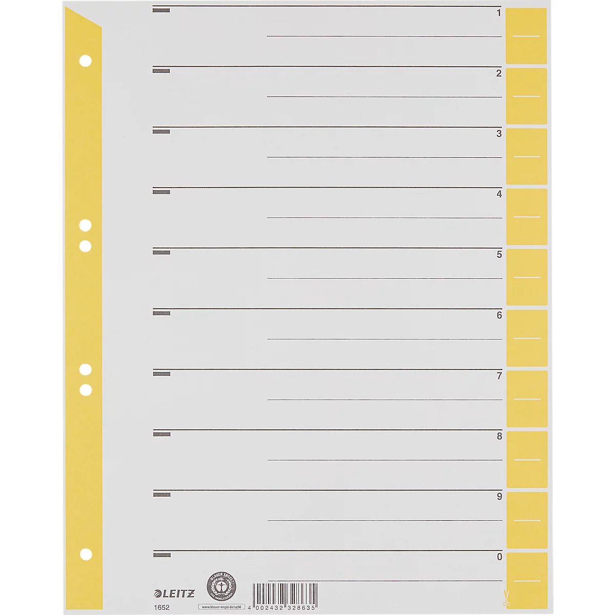 LEITZ® scheidingsbladen A4 1652, gebruik naar eigen inzicht, 25 stuks, geel