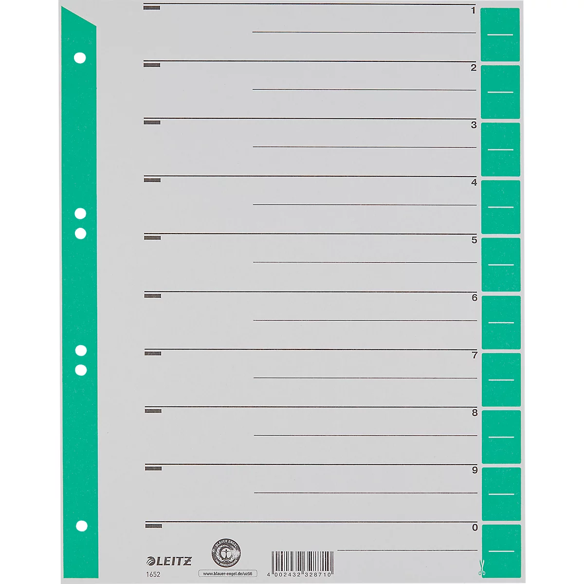 LEITZ® scheidingsbladen A4 1652, gebruik naar eigen inzicht, 25 stuks, groen