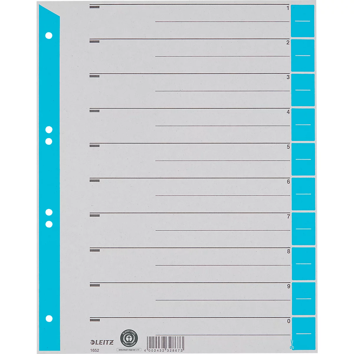 LEITZ® scheidingsbladen A4 1652, gebruik naar eigen inzicht, 25 stuks, lichtblauw