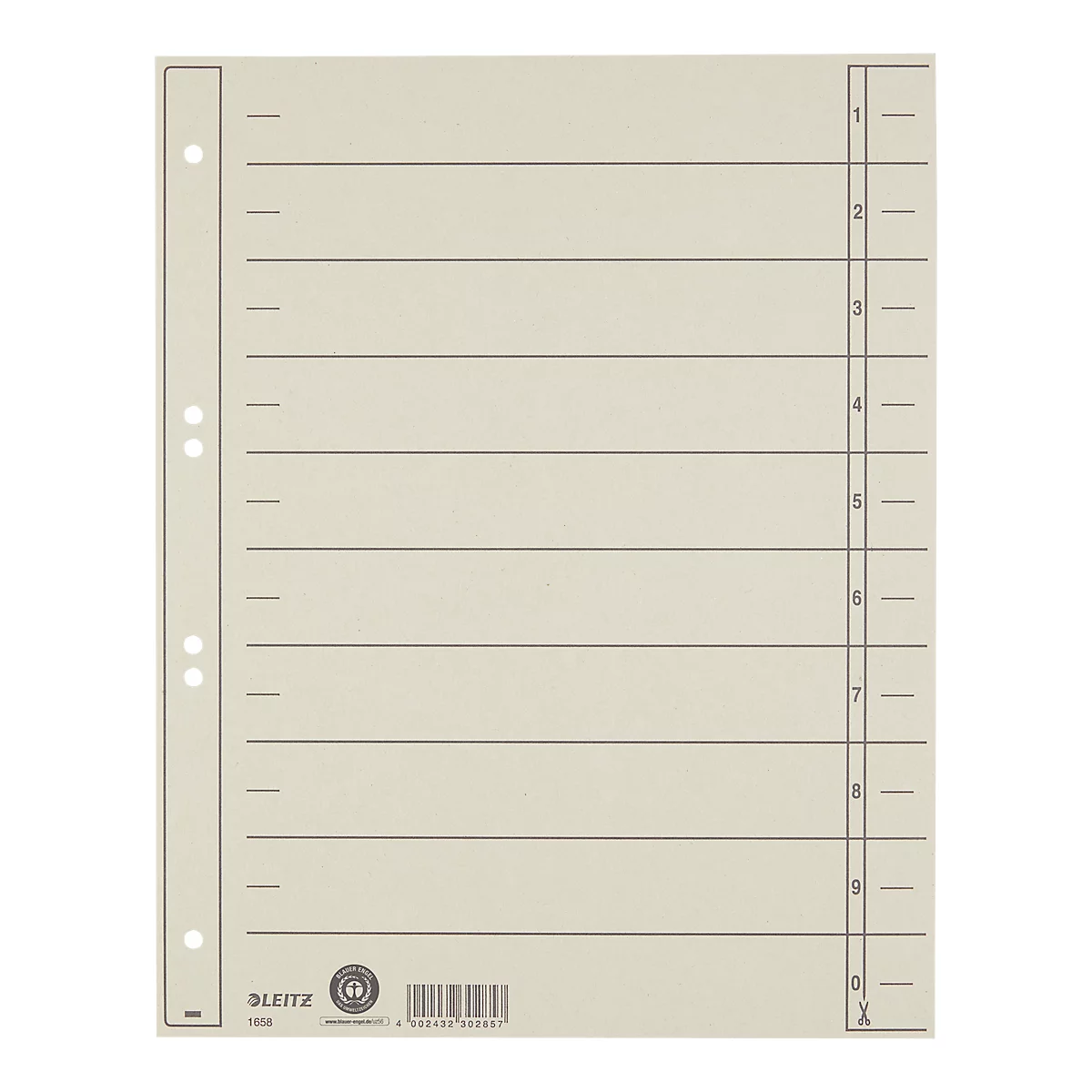LEITZ® scheidingsbladen, A4, cijfers, 100 stuks, grijs
