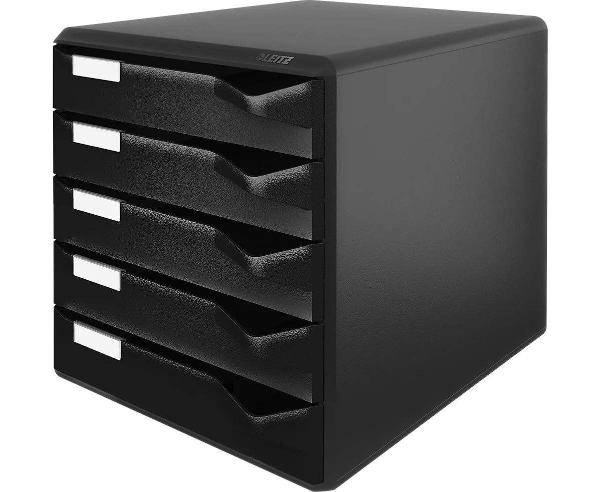LEITZ® Schubladenbox, 5 Schübe, DIN A4, Polystyrol, schwarz/schwarz