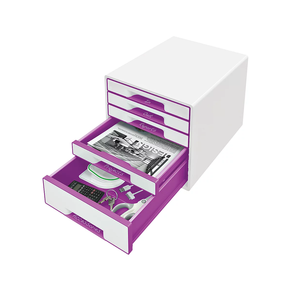 LEITZ® Schubladenbox WOW CUBE 5214, 5 Schübe, DIN A4, Polystyrol, violett
