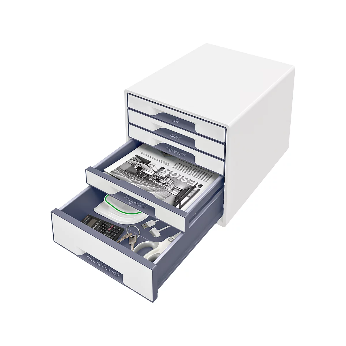LEITZ® Schubladenbox WOW CUBE 5214, 5 Schübe, DIN A4, Polystyrol, weiß