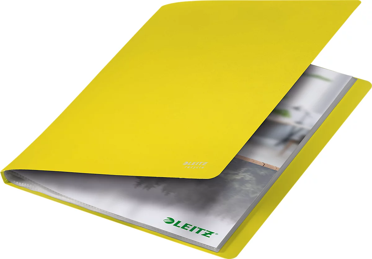 Leitz® Sichtbuch Recycle, A4, 20 dokumentenechte Sichthüllen, bis zu 2 Blatt/Hülle, Rückenschild, CO2-neutral, 100 % recycelbar, Kunststoff, gelb