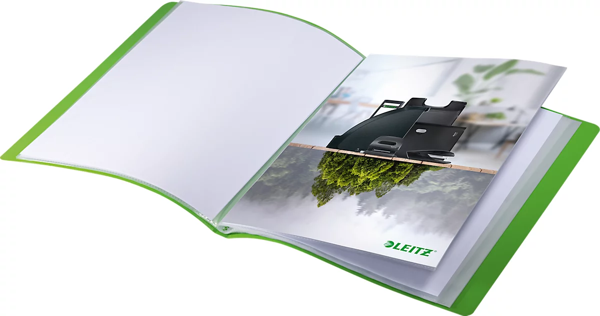 Leitz® Sichtbuch Recycle, A4, 20 dokumentenechte Sichthüllen, bis zu 2 Blatt/Hülle, Rückenschild, CO2-neutral, 100 % recycelbar, Kunststoff, grün