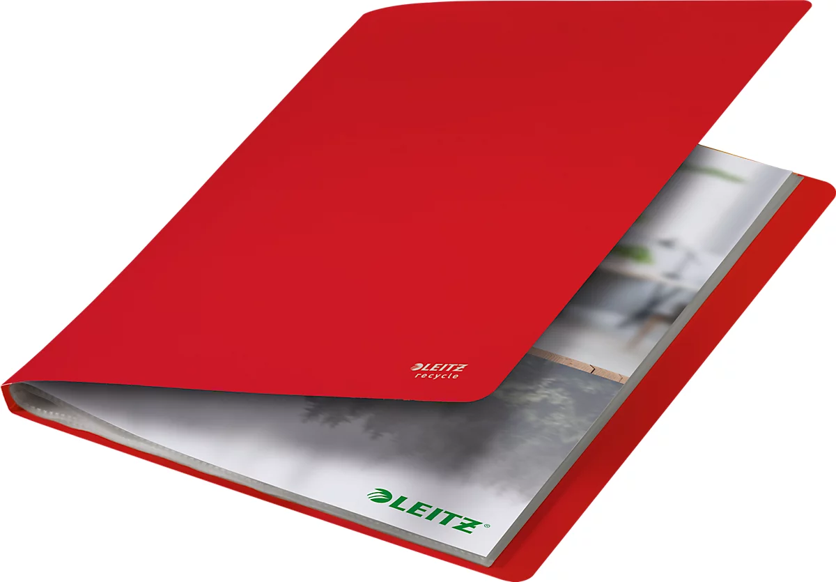 Leitz® Sichtbuch Recycle, A4, 20 dokumentenechte Sichthüllen, bis zu 2 Blatt/Hülle, Rückenschild, CO2-neutral, 100 % recycelbar, Kunststoff, rot