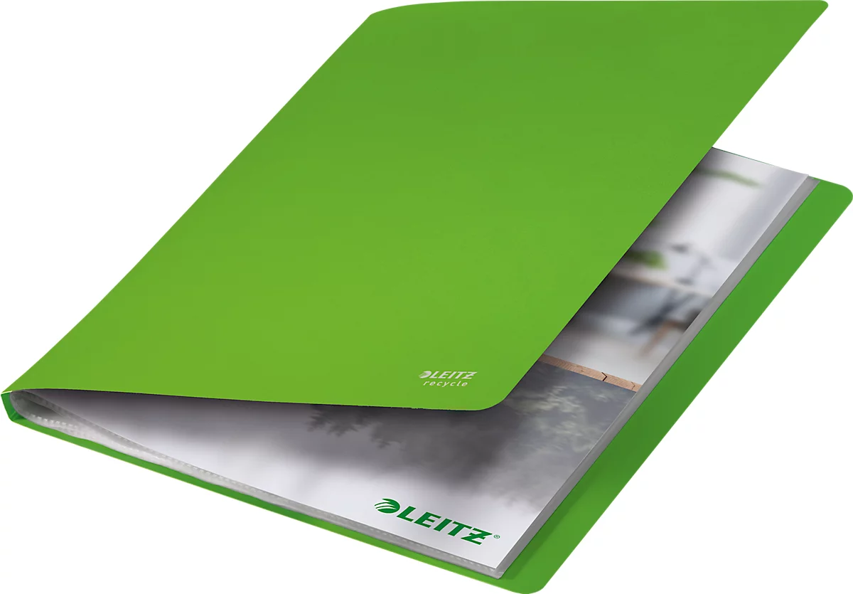 Leitz® Sichtbuch Recycle, A4, 40 dokumentenechte Sichthüllen, bis zu 2 Blatt/Hülle, Rückenschild, CO2-neutral, 100 % recycelbar, Kunststoff, grün