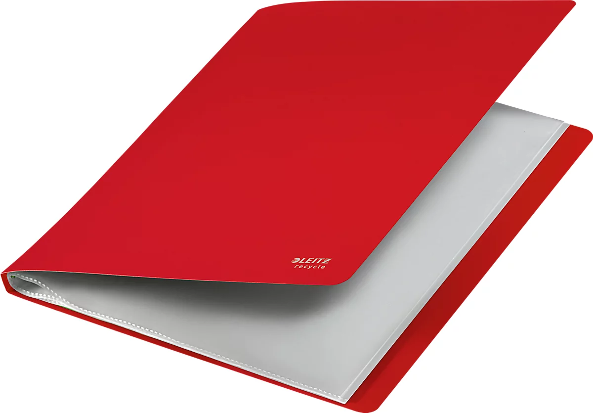 Leitz® Sichtbuch Recycle, A4, 40 dokumentenechte Sichthüllen, bis zu 2 Blatt/Hülle, Rückenschild, CO2-neutral, 100 % recycelbar, Kunststoff, rot
