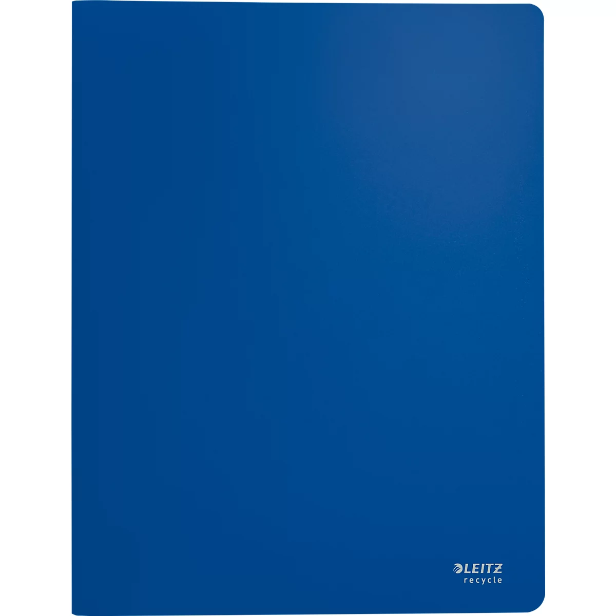 Blaues Leitz Ringbuch, rechte Ecke mit Logo und Schriftzug "LEITZ recycle".