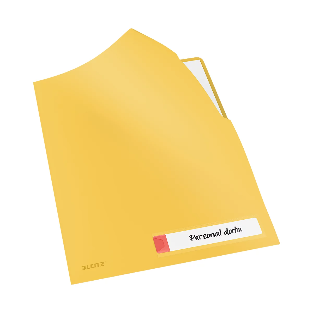 Gelbe Mappe mit dem Aufdruck „Personal data“.