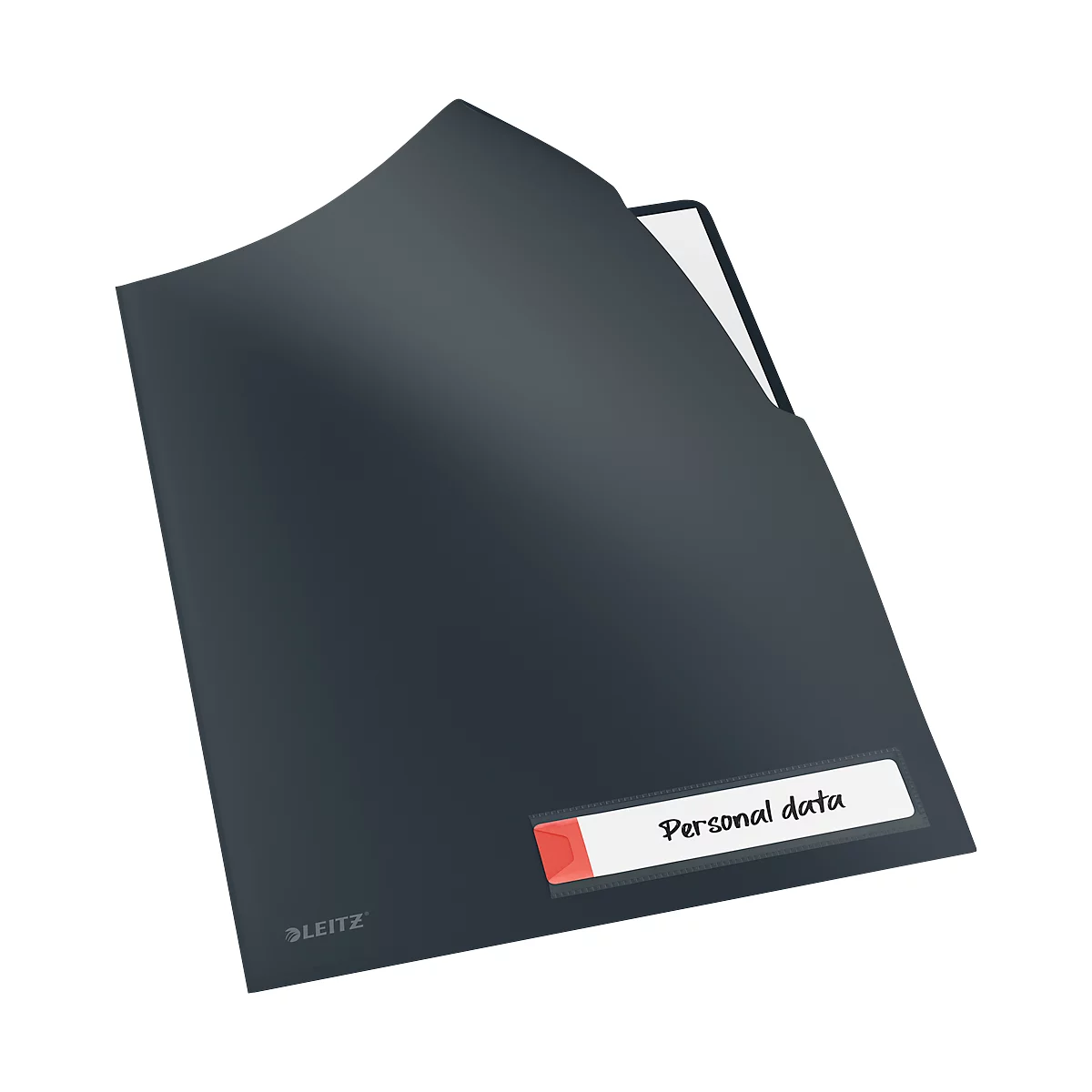 Dunkelblauer Leitz-Ordner mit dem Schriftzug "Personal data".