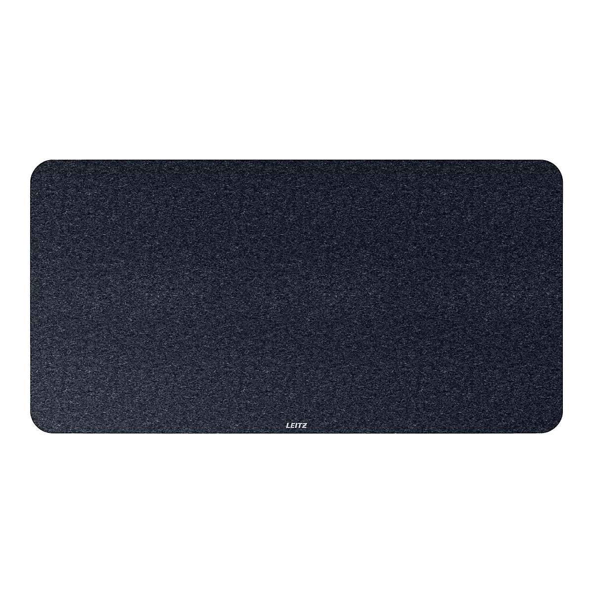 Tapis de bureau rectangulaire gris foncé avec coins arrondis. "LEITZ" est écrit en bas.