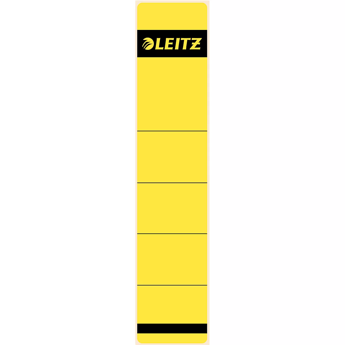 Yellow sticker with black Leitz logo and print.