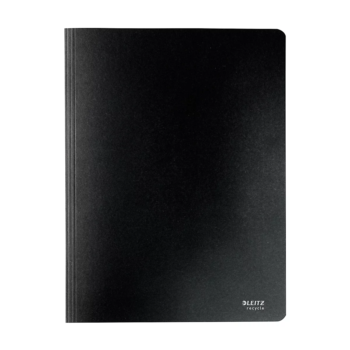 Schwarzes Leitz-Ringbuch mit Logo und recycle-Hinweis.