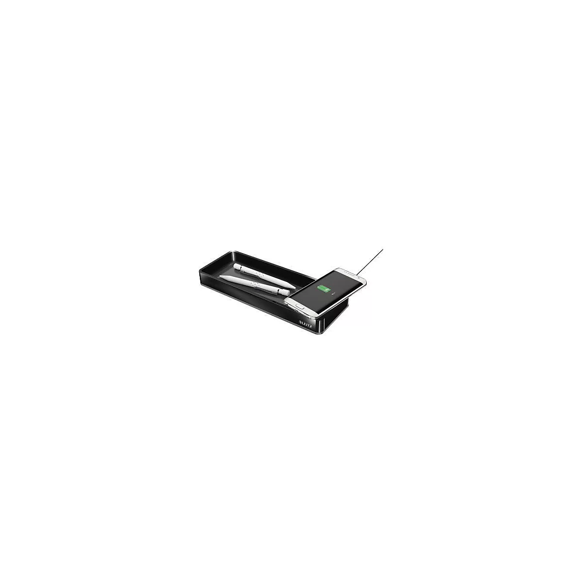 Leitz Stifteschale Duo Colour 53650095, Qi-Ladegerät, Polystyrol, schwarz/grau, 26,6 x 2,8 x 10,1 cm