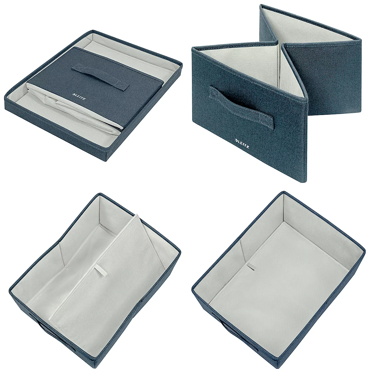 Leitz Stoff-Aufbewahrungsbox mit Deckel, klein, faltbar, 2er-Pack, 190 x 285 x 160 mm, samtgrau