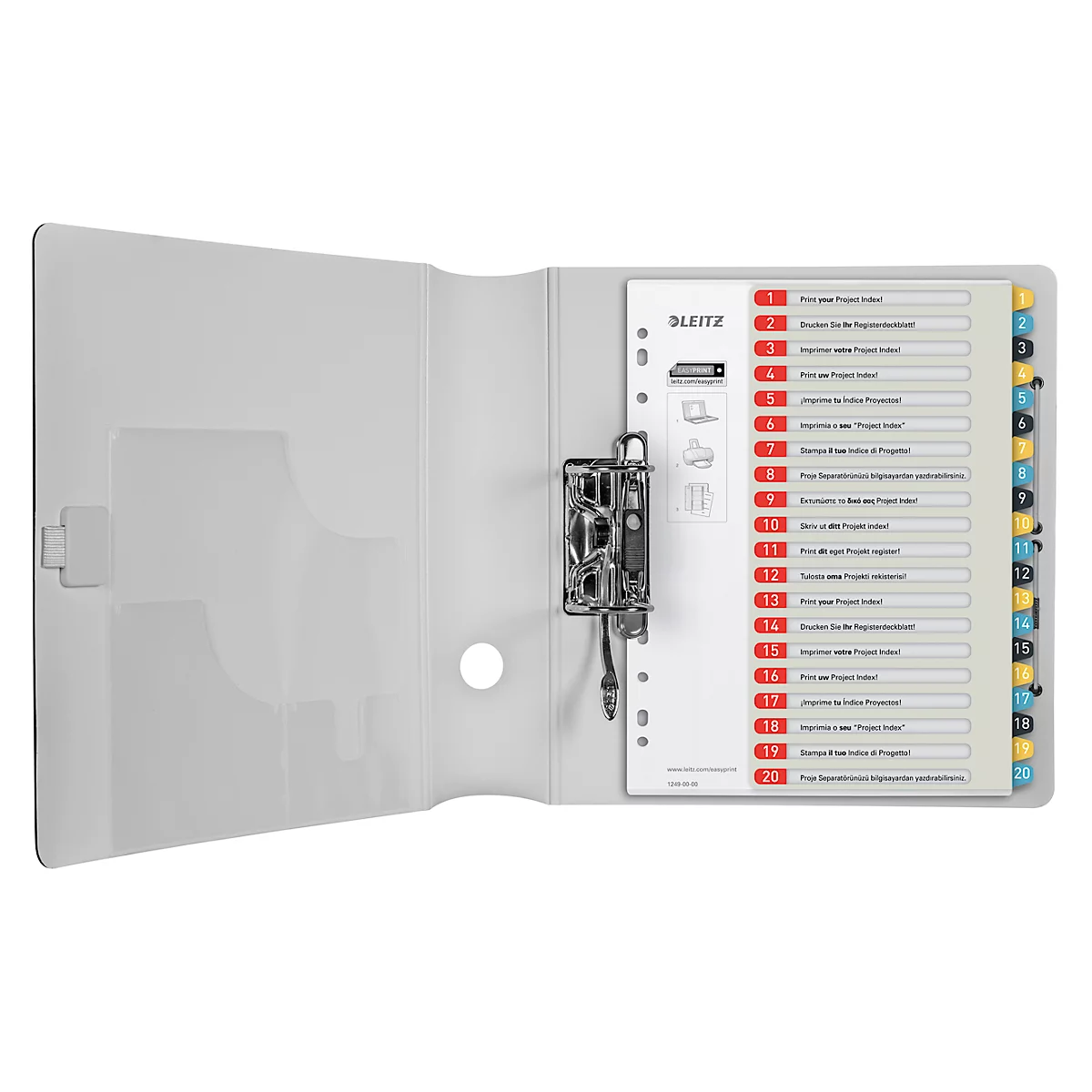 Leitz® tabbladen Cosy, A4 extra breed, beschrijfbaar, universeel ponsen, vervangbaar dekblad, polypropyleen, gekleurde tabbladen 1-20