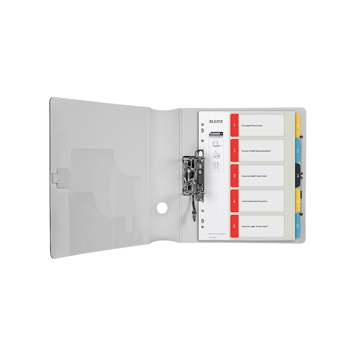 Leitz® tabbladen Cosy, A4 extra breed, beschrijfbaar, universeel ponsen, vervangbaar dekblad, polypropyleen, gekleurde tabbladen 1-5
