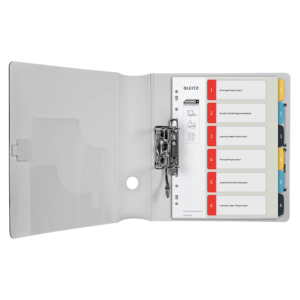Leitz® tabbladen Cosy, A4 extra breed, beschrijfbaar, universeel ponsen, vervangbaar dekblad, polypropyleen, gekleurde tabbladen 1-6