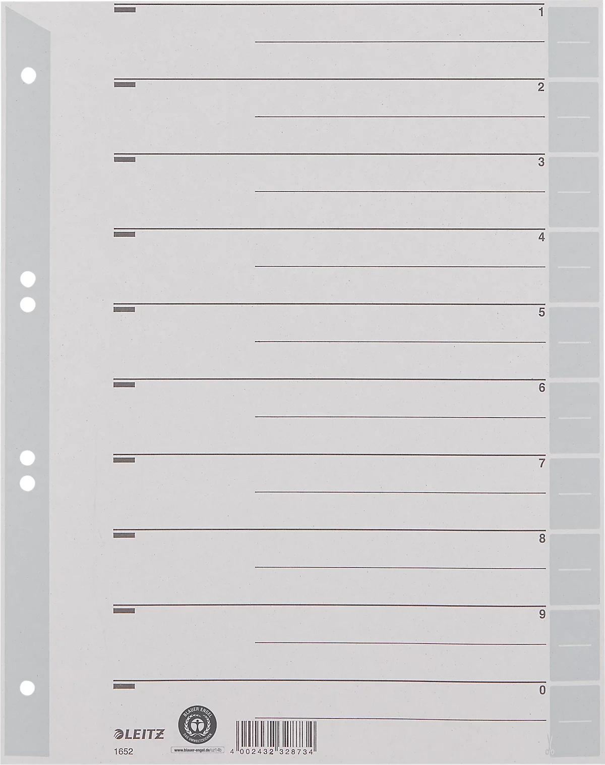 LEITZ® Trennblätter A4 1652, zur freien Verwendung, 100 Stück, grau