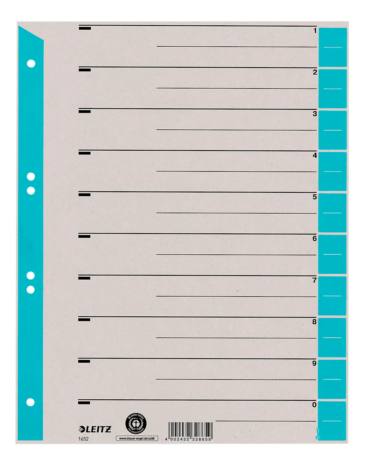 LEITZ® Trennblätter A4 1652, zur freien Verwendung, 100 Stück, hellblau