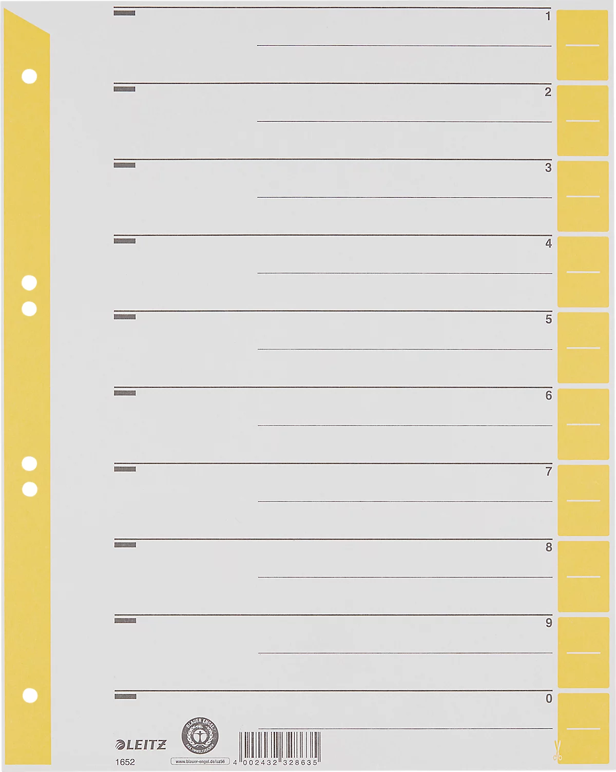 LEITZ® Trennblätter A4 1652, zur freien Verwendung, 25 Stück, gelb
