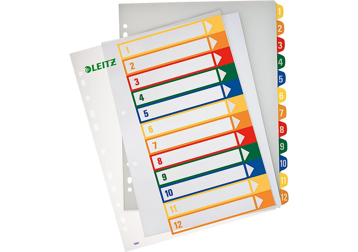 LEITZ® Überbreite Kunststoffregister, Zahlen-Register, Zahlen 1-12, Nr. 1294