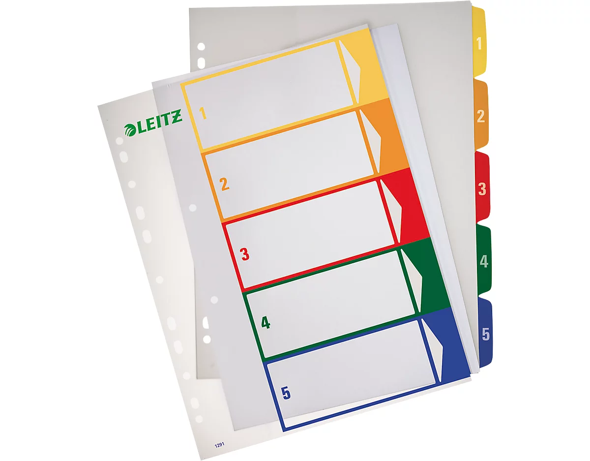 LEITZ® Überbreite Kunststoffregister, Zahlen-Register, Zahlen 1-5, Nr. 1291