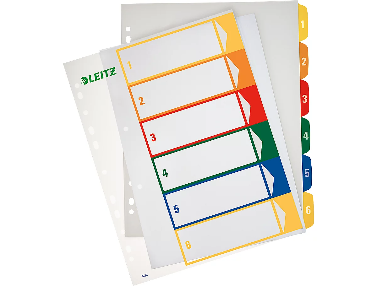 LEITZ® Überbreite Kunststoffregister, Zahlen-Register, Zahlen 1-6, Nr. 1292